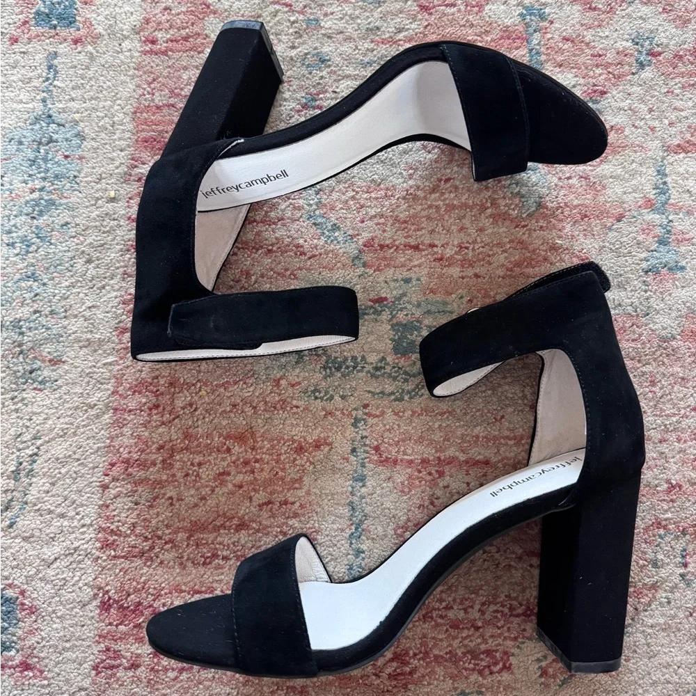 JEFFREY CAMPBELL Lindsay Faux Suede Block Heel Sandals Black Size 9